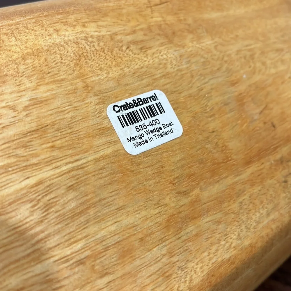 CRATE & BARREL MANGO WEDGE BOAT & 3 ARTICHOKE CANDLES IN GOOD CONDITION
